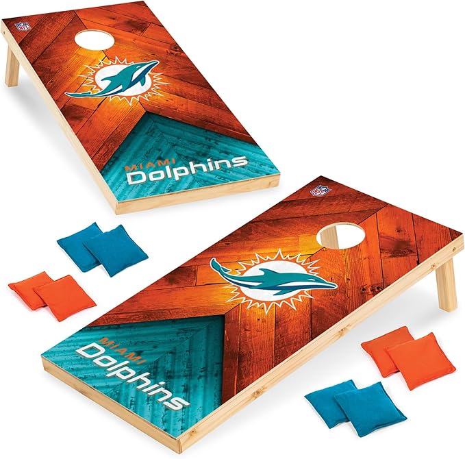 Wild Sports NFL Football 2' x 4' Regulation Size Solid Wood Cornhole Set with Direct Print HD Team Graphics Great Gift for Any Football Fan! Bean Bag Toss Family Outdoor Game