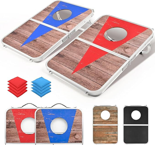 ROPODA Portable Cornhole Board Set,24 x 16 in Corn Hole Games for Adults with 8 Bean Bags, Lightweight Aluminum Alloy Edging Cornhole Set for Outdoor Games，Beach and Tailgates.