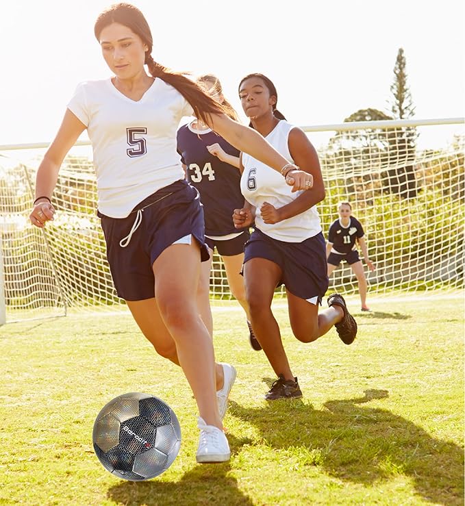 Soccer Ball - Premium Boy and Girl Official Match Ball with Cool Reflective Iridescent Rainbow Hex Pattern, Durable, Indoor, Outdoor, Training, Practice, Playtime and Games