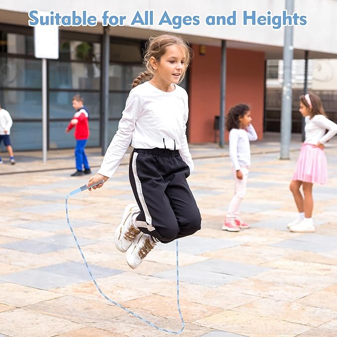 Coolrunner 9 FT Upgraded Kids Jump Rope, 2PC Soft Beaded Skipping Rope with Soft Anti-slip Handles, Adjustable Jumping Rope for Kids Adults, Plastic Segmented Long Enough