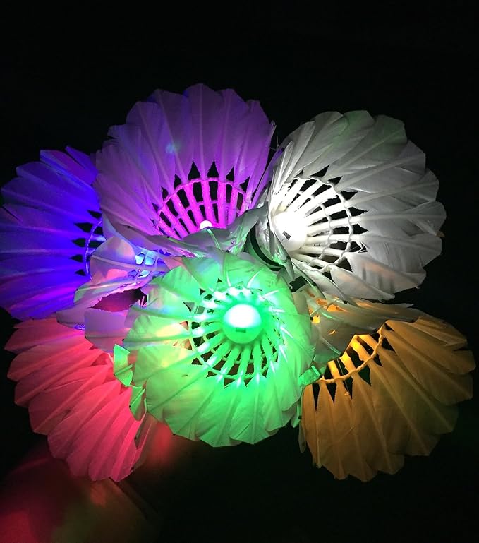 LED Badminton Birdies 4/5/6 PCS,Nylon Glow in The Dark Badminton Shuttlecocks,Goose Feather Colourful Lighting Birdies, Plastic Light Up Birdie Balls for Indoor Outdoor Sports Activities