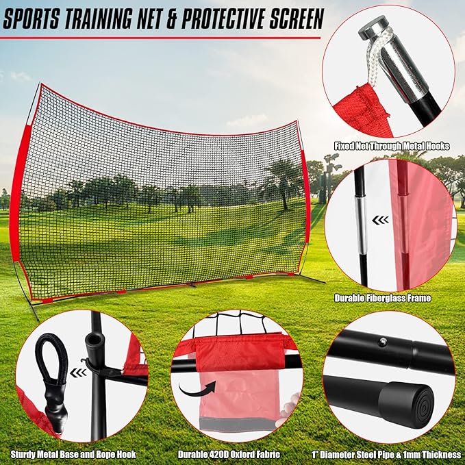 portable Portable Backstop Barrier Netting - multi-Sport lacrosse soccer basketball tennis protective screen with Carry Bag