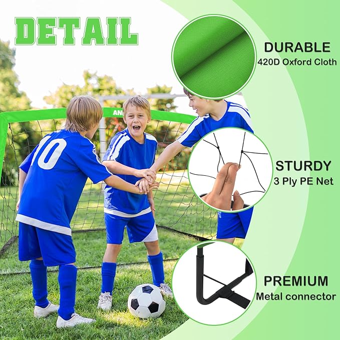 6x4FT Kids Soccer Goal for Backyard Set Portable Soccer Goal with Ball Pump and Cones Soccer Net Set of 2 Training Equipment Outdoor Sports Gift