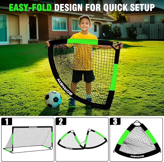 Kids Soccer Goal for Backyard Set - 2 Set of 7X5 / 6X4 ft Toddler Soccer Nets Training Equipment, Soccer Ball, Pop Up Portable Soccer Set for Kids and Youth Games and Training Goals Ages 3-16 Gift