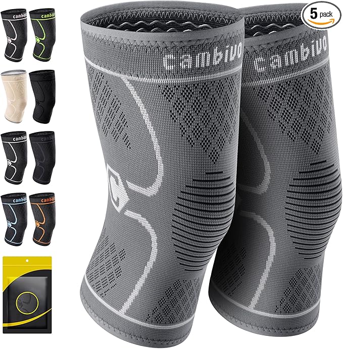 CAMBIVO 2 Pack Knee Brace, Knee Compression Sleeve Support for Men and Women, Knee Pads for Running, Hiking, Meniscus Tear, Arthritis,Joint Pain Relief (Cool Gray,Small)