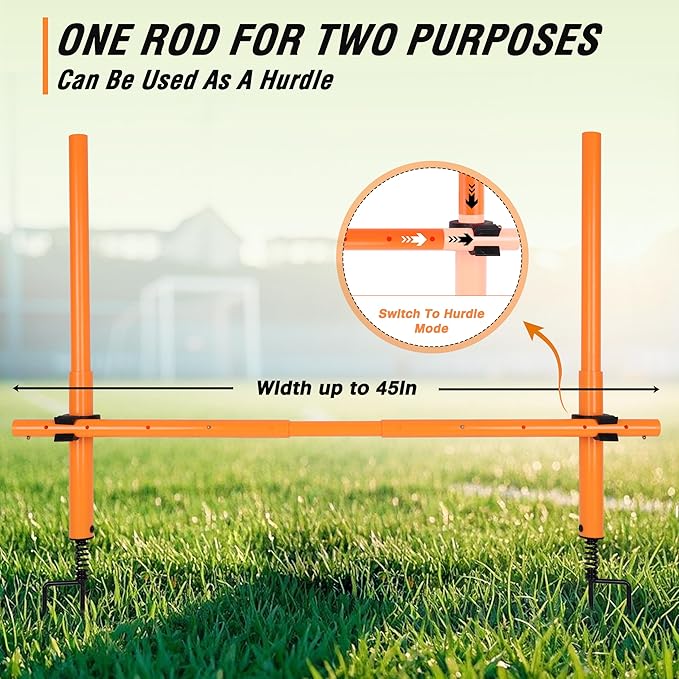 Hikeen Telescopic Length Soccer Poles Fixed & Collapsible Options Agility Training Hurdles and Football Obstacle for Teenager Soccer Training Outdoor Sports Speed Training Equipment