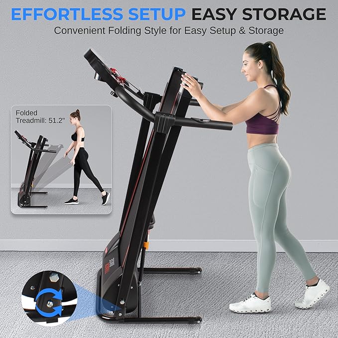 SereneLife Electric Folding Treadmill Exercise Machine - Smart Compact Digital Fitness Treadmill Workout Trainer w/Bluetooth App Sync, Manual Incline Adjustment, for Walking, Running, Gym