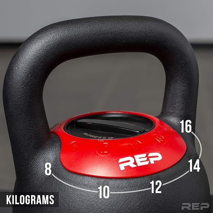 Rep Fitness Adjustable Kettlebell with Matte Powder Coating – Quickly Select From Multiple KG or LB Weight Options for HIIT and Cross-Training Workouts