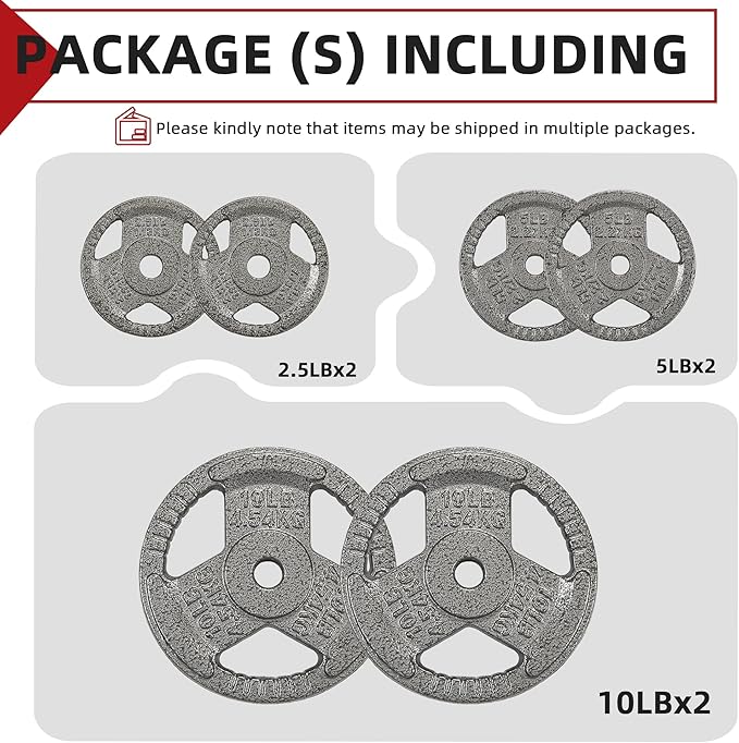 Cast Iron Gym Weight Plates | 1" and 2" Olympic Bumper Plates for Weightlifting, CrossFit, Deadlift, and Squat