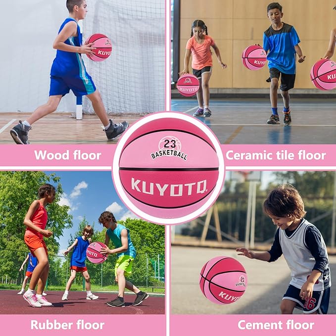 KUYOTQ Kids Toddler Youth Adult Size 3/4/5/6/7 Basketball 22/25.5/27.5/28.5/29.5" Thickened Rubber or Faux Leather Basketball for Boys Girls (Deflated)