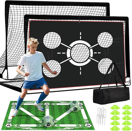 6x4 FT Kids Soccer Goals for Backyard - 2 Pack Soccer Nets, Portable Pop Up Goal Set with Training Mat, Cones, Target & Ball - Soccer Training Equipment Gift for Boys/Girls Ages 3-12