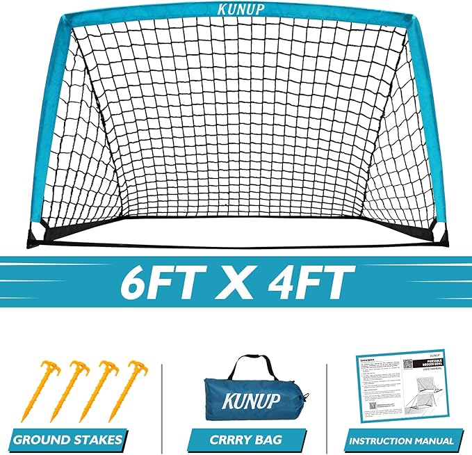 5×3 6x4 9x5 FT Portable Kids Soccer Goal for Backyard, Foldable Soccer Practice Net with Carrying Bag for Toddler Youth Adult Pop Up Soccer Training Equipment Indoor and Outdoor Sports Game