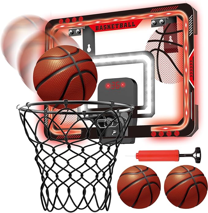 Mini Basketball Hoops - Indoor Over The Door Mini Hoop with Scoreboard & Ball Sets, Perfect Game Accessory for Teens and Adults Bedroom + Office, Basketball Hoop Toys for 8 9 10 11 12 Boys Girls