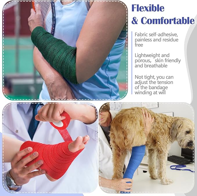 Treela 48 Pack Self Adhesive Wrap Bandage Bulk, Self Adherent Cohesive Bandage Elastic Athletic Tape Breathable Wound Tape for Stretch Athletic Sports Wrist Ankle(Multicolor,1 Inch X 5 Yards)