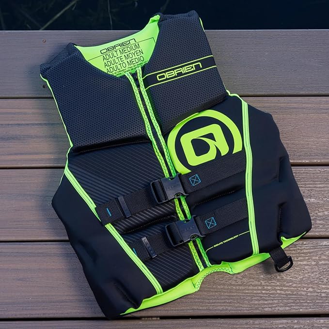 O'Brien Flex V-Back Life Jacket – Coast Guard Approved Adult Life Vest with Flex Fit Design, Lightweight Foam & Front Zip Closure for Watersports, Boating, and Jet Skiing