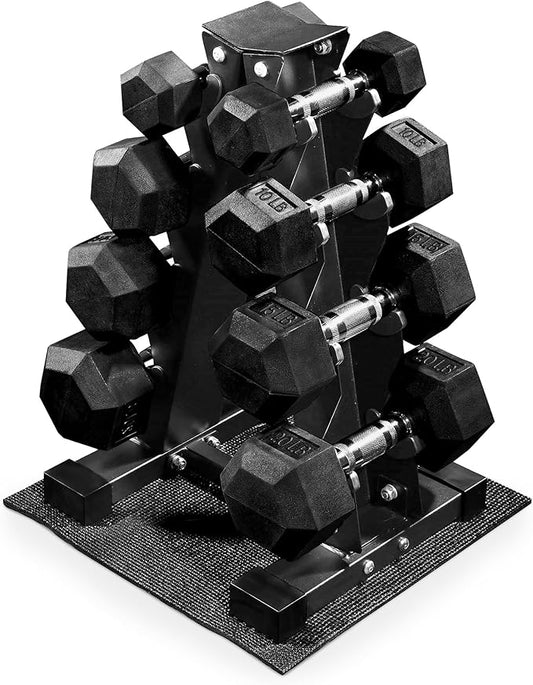 BalanceFrom Rubber Coated Hex Dumbbell Weight Set with Storage Rack, 100LB or 150LB or 200LB Set, 5-20 lbs or 5-25 lbs or 10-30 lbs Pairs