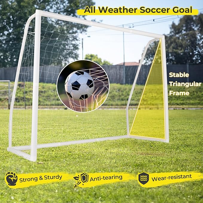 GYMAX Soccer Goal, Soccer Goals for Backyard with All Weather Net, Ground Stake & Zip Ties, Easy Assembly Folding Soccer Frame and Net for Kids School Club Training Practice