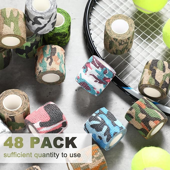 Treela 48 Pack Self Adhesive Wrap Bandage Bulk, 2 Inches x 5 Yards Self Adherent Cohesive Bandage Elastic Athletic Tape Breathable Wound Tape for Stretch Athletic Sports Wrist Ankle(Multi Camo)
