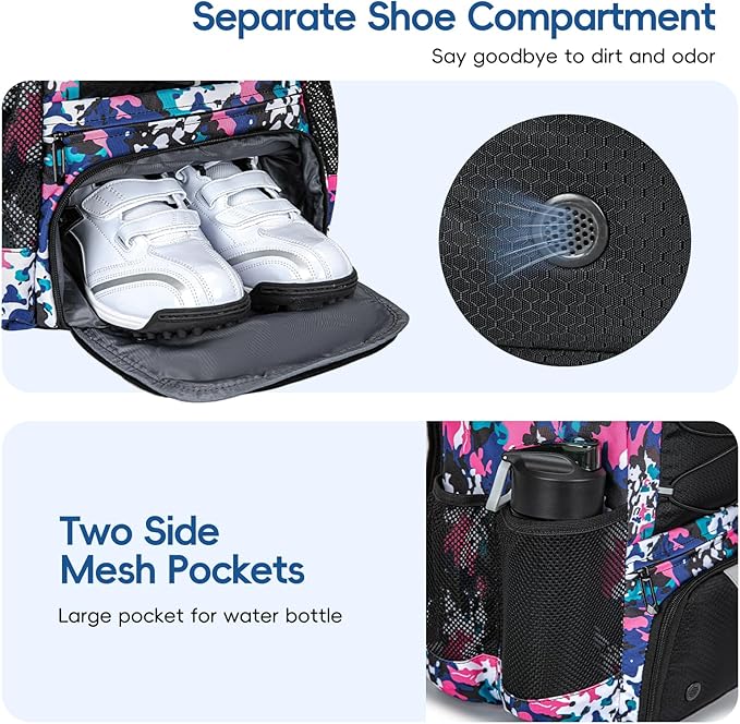 Baseball Bag for Youth and Adult, Softball Backpack 40L Large Capacity, Bat Backpack with Shoes Compartment and Hidden Helmet Holder