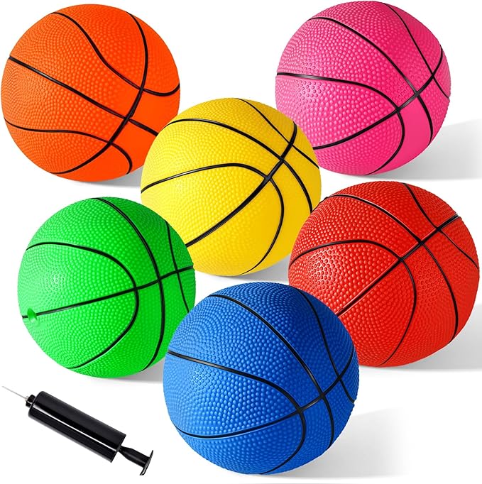 Shindel Mini Basketball, 6PCS 6.3 inches Basketballs with Pump for Birthday Gifts for Toddlers Kids, Playground Balls for Pool, Indoors, Outdoors