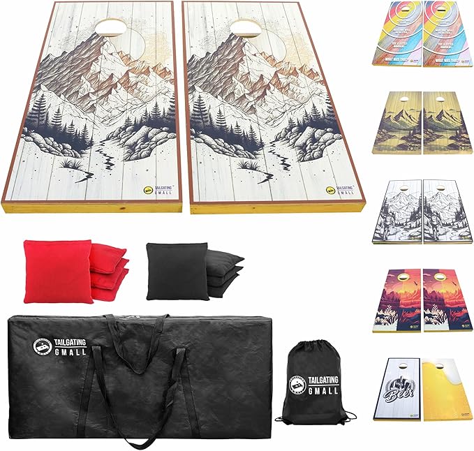Cornhole Board Set 4FTx2FT Solid Wood Regulation Size Cornhole Set Includes 8 Cornhole Bags for Adults
