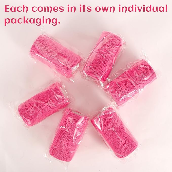 6 Rolls Elastic Self Adhesive Bandage Wrap 4 Inch, Breathable Non Woven Cohesive Bandage, Vet Wrap for Dogs, Ankle Sprains Swelling Medical First Aid Tape, Sports Athletic Tape Hot Pink