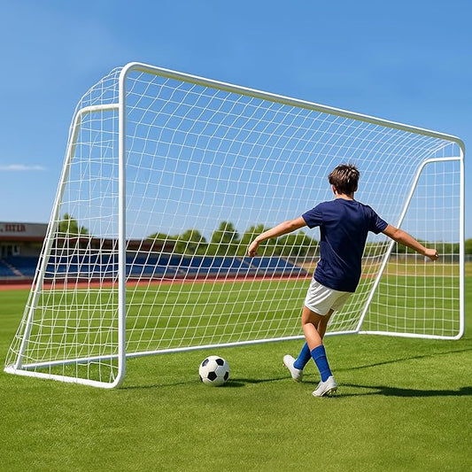 MOPHOTO 6x4/8x6/10x6.5/12x6/16x7ft Soccer Goals for Backyard, Foldable Steel Soccer Goal with 6 Cones, Weatherproof Soccer Goal for Teens/Adults Practice Training
