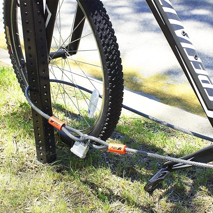 BV 7FT Heavy-Duty Security Cable Lock with Loops – Extra Thick 10mm (3/8") Braided Steel, Cut-Resistant & Weatherproof Wire Cable for Padlock, Gate, Bike, Motorcycle & Outdoor Equipment