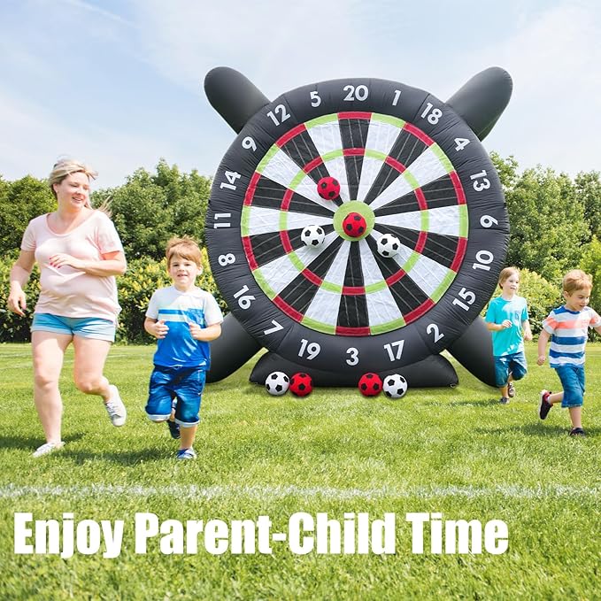 10FT Giant Inflatable Soccer Dart Board Backyard Games - with Buil in Blower, 8 Soccer Balls - Large Kick Football Target Dartboard for Outdoor Yard Lawn Family Adults Kids (Black)