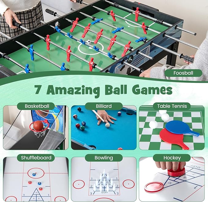 Giantex 14-in-1 Multi Game Table, Combination Game Tables with Foosball, Hockey, Basketball, Ping Pong, Pool, Chess, Bowling, Checkers, Shuffleboard, Combo Game Table Set for Adults Kids