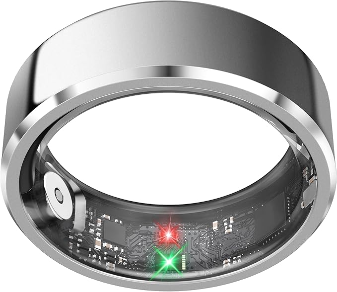 Health Smart Ring for Men Women, Fitness Tracker with Heart Rate/Blood Pressure/Blood Oxygen Monitor,Sleep Tracker,Pedometer, IP68 Waterproof Ring for iPhone&Android, No Subscription (Silver, Size11）