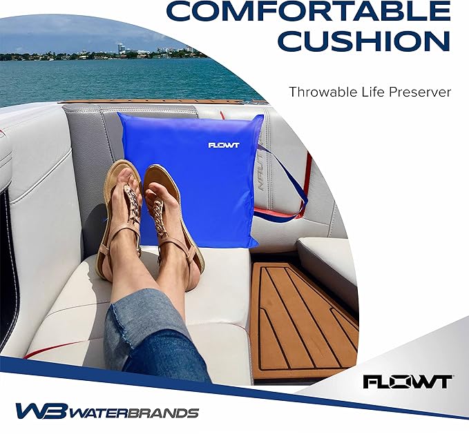 Flowt Boat Seat Cushion and Throw Cushion for Boat Safety – USCG Approved Type IV, Life Cushion for Boat, Durable, Comfortable Boat Seat Cushions for Kayaks, Paddle Board, Canoe and Boating - Blue