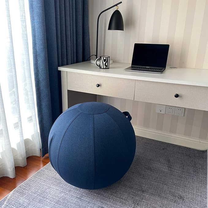 Sitting Ball Chair, Yoga Ball Chair Exercise Ball Chair for Home Office Desk, Stability Ball for Fitness & Pilates, Ergonomic Balance Ball Seat with Cover and Pump
