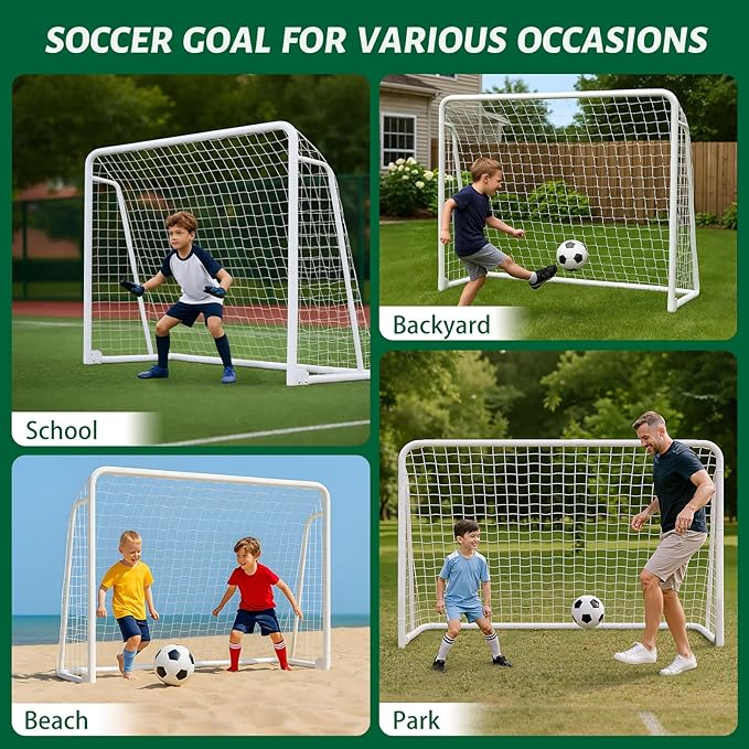 NAIZEA Soccer Goal - 12x6FT/16x7FT/10x6FT/8x6FT/6x4FT Soccer Goals for Backyard - Metal Soccer Goals for Youth Adult - Multiple Sizes Colors - Perfect for Games Indoor Outdoor Practice