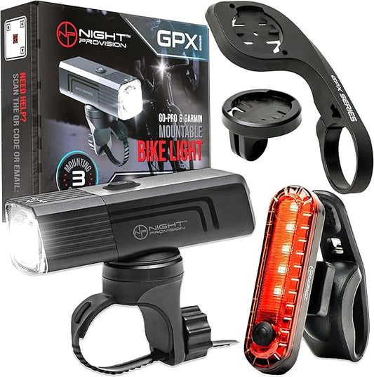 [New 2024] GPX-950 Bike Lights Compatible with Garmin/Go-Pro Mounts USB-C Rechargeable Front and Back Bicycle Light for Day or Night Riding - Quarter Turn & Twist (950 Lumens)