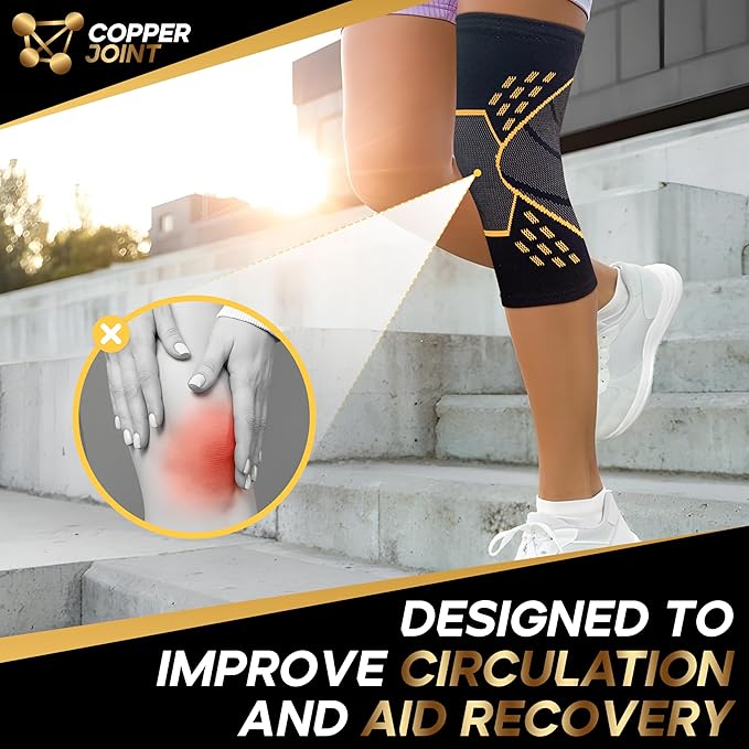 CopperJoint Pull On Knee Brace Women & Men Workout - Copper Infused Knee Sleeves for Men, Elastic Compression Knees Support Braces for Fitness, Volleyball, Basketball, Running, Sports