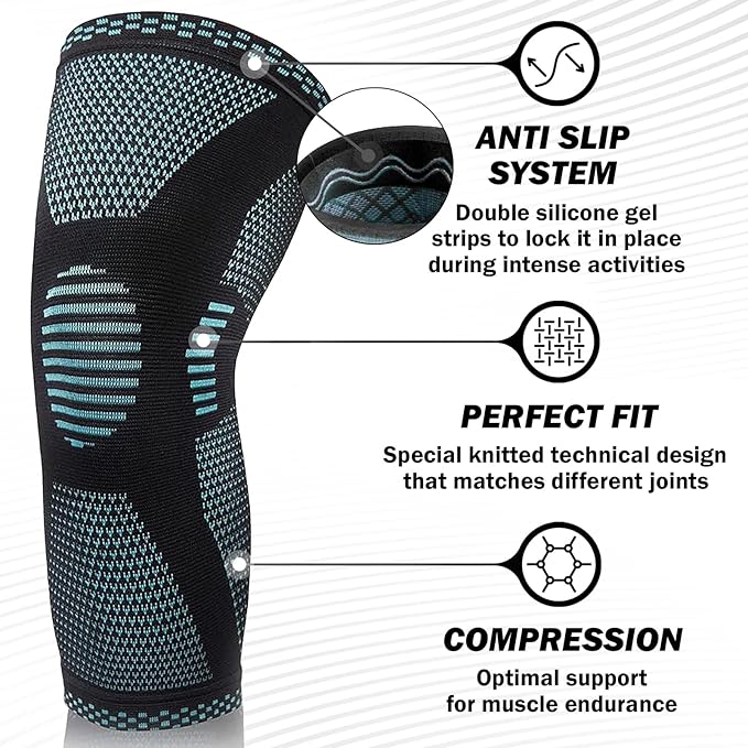 POWERLIX Knee Compression Sleeve (Pair) - Best Knee Brace for Knee Pain for Men & Women – Knee Support for Running, Basketball, Volleyball, Weightlifting, Gym, Workout, Sports