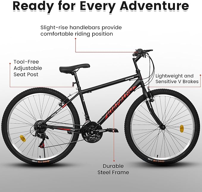 Mountain Bike 24 26 Inch, 21 Speeds Aluminum Frame/High-Carbon Steel Frame, Front Suspension Boys Girls Sport Bike, Adult Teens Bicycle for City Commuters, Summer Ride and Short Trip Camping