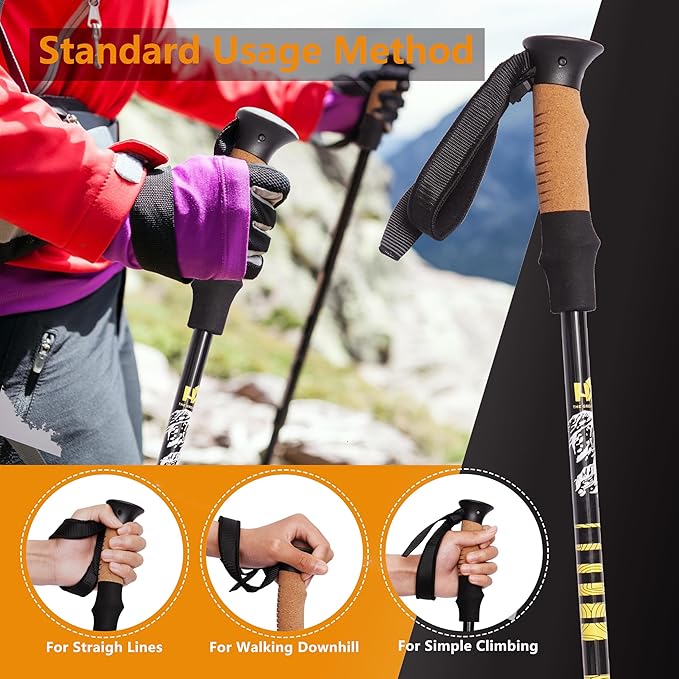 Carbon Fiber Trekking Poles, Lightweight Adjustable Hiking Poles with Cork Grips, Pair of 2 Walking Sticks Balance Support for Women and Men