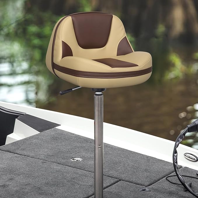 Lean Pro Casting Fishing Boat Seat High Back Bass Boat Seat, Brown/Khaki