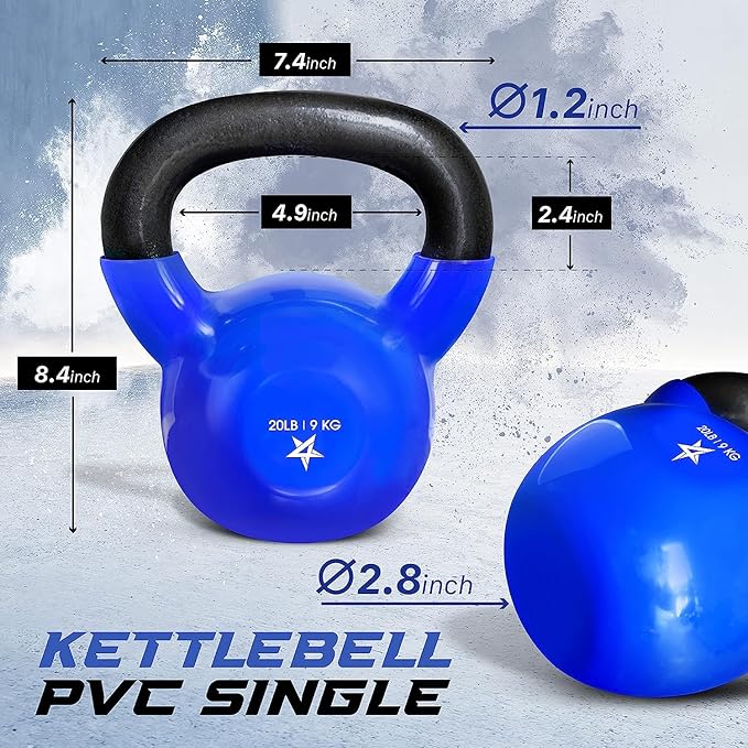 Yes4All Kettlebell, 5-100 LB Vinyl Coated Cast Iron Strength Training Kettlebells for Home Gym Exercises, Fitness, Full Body Workout Equipment, Push Ups, and Grip Strength