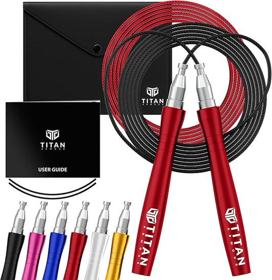 Titan Armour® Speed Rope - Professional Self-Locking & Adjustable, Adult Speed Jump Rope | 2 x Steel Ropes, Cable Protector & Travel Case | Jump Rope Crossfit, Boxing, Fitness MMA for Men & Women