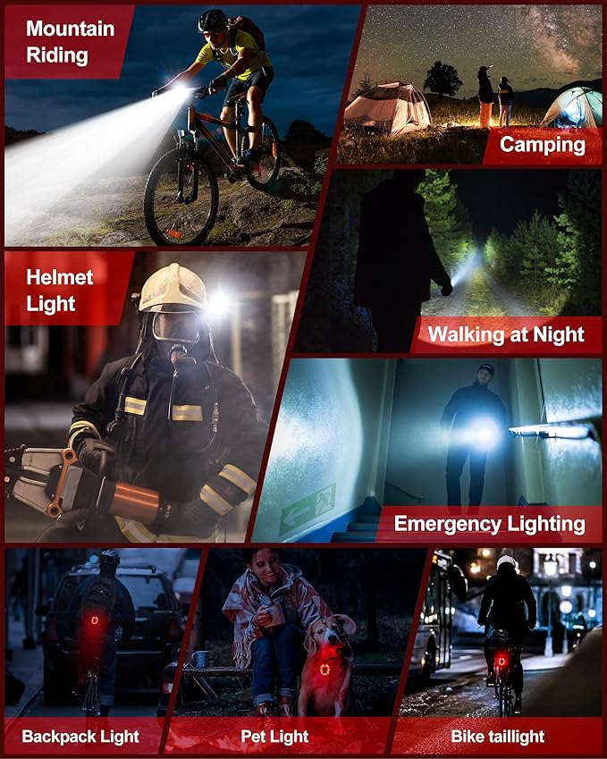 High Lumen Bike Light Set, Prasky Rechargeable Bicycle Lights Front and Rear, Super Bright LED Headlight, IP65 Waterproof Multiple Modes Road Mountain Bike Lights for Night Riding