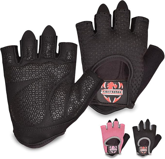 FIGHTSENSE Workout Gloves for Men Women, Weight Lifting Gloves with Non-Slip Silicon Padded Palm, Breathable, Lightweight Exercise Gym Gloves for Weightlifting Powerlifting Cycling Rowing