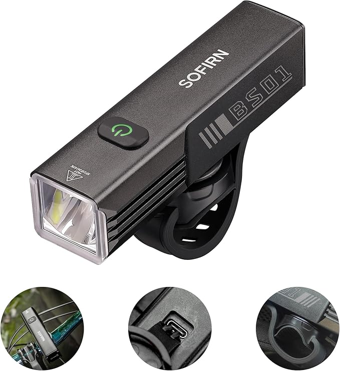 Bike Lights for Night Riding - Sofirn BS01 Super Bright Bike Headlight, USB C Rechargeable, IP65 Waterproof Front Bike Light Gift for MTB Day Night Riding Urban Cyclists, with Quick Release Bracket