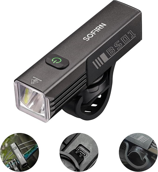 Bike Lights for Night Riding - Sofirn BS01 Super Bright Bike Headlight, USB C Rechargeable, IP65 Waterproof Front Bike Light Gift for MTB Day Night Riding Urban Cyclists, with Quick Release Bracket