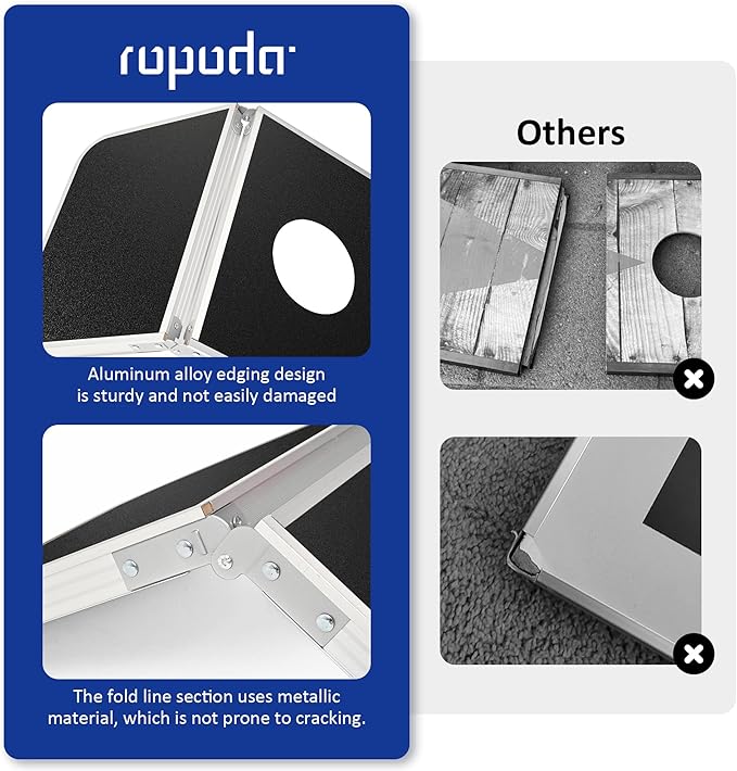 ROPODA Portable Cornhole Board Set,24 x 16 in Corn Hole Games for Adults with 8 Bean Bags, Lightweight Aluminum Alloy Edging Cornhole Set for Outdoor Games，Beach and Tailgates.