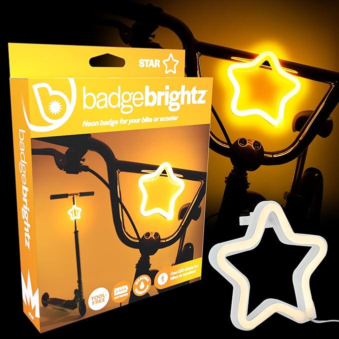 Brightz BadgeBrightz Star Shaped LED Bike Light - Cute Bike Accessories for Girls, Boys & Adults - Cool Accessory for Bikes & Scooters - Easily Attaches to Frame or Handlebar - 4.75-inch