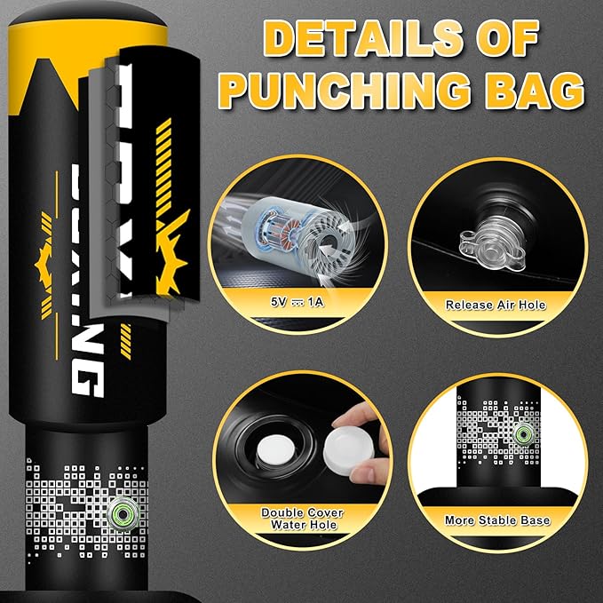 Upgrated Standing Punching Bag for Adults with Automatic Built in Air Pump, 69'' Heavy Bag Boxing Equipment with 12OZ Gloves Kicking Bag for Training MMA Muay Thai Fitness Kickboxing Home Gym
