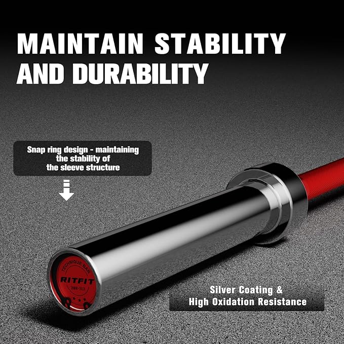 RITFIT Olympic Barbell 4ft/4.8ft/6ft - 2 Inch Weight Bar for Strength Training, Weightlifting, Squat, Deadlift, Bench Press, Curl, Overhead Press - 350lbs/500lbs Capacity